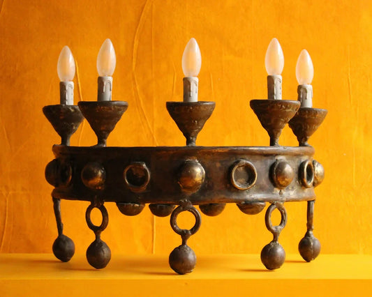 WROUGHT IRON SCULPTURAL FIVE ARM WALL LIGHT