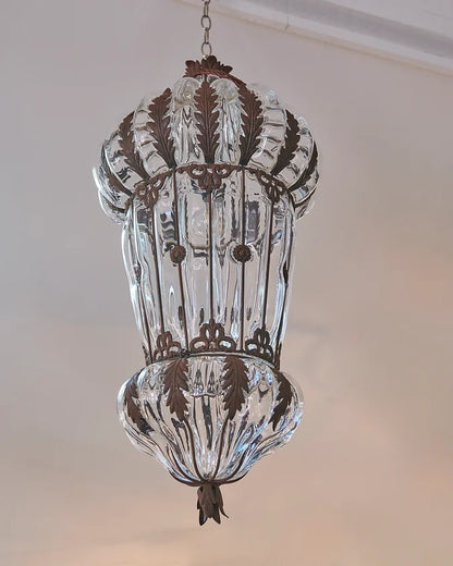 LARGE VENETIAN IRON & GLASS LANTERN