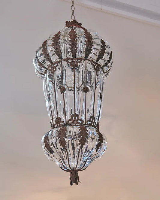 LARGE VENETIAN IRON & GLASS LANTERN