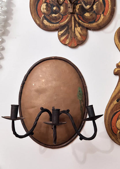 IRON WALL SCONCE w. THREE ARMED CANDLE HOLDER