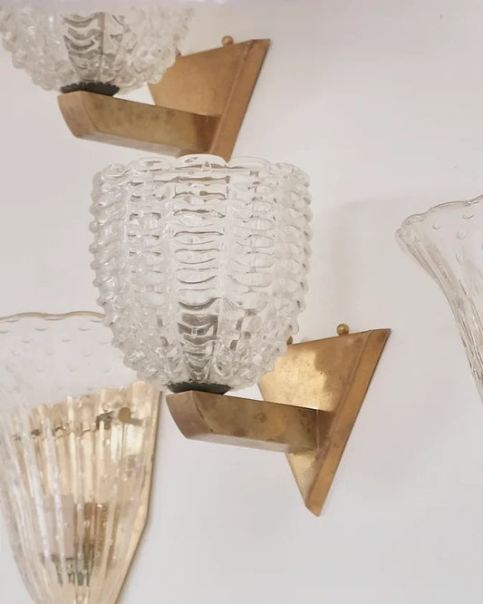 TRIANGULAR BRASS MOUNT MURANO GLASS WALL SCONCE