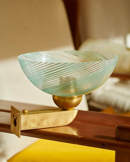 GREEN MURANO GLASS SCONCE w. FLAT BRASS BASE