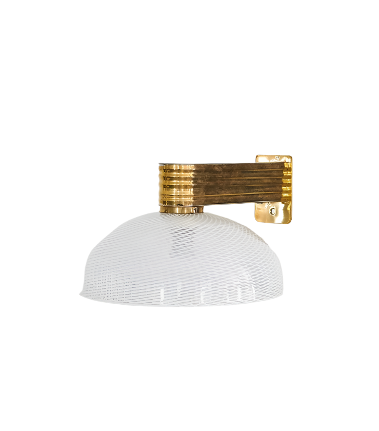 CLEAR & WHITE MURANO GLASS SCONCE w. BRASS BASE