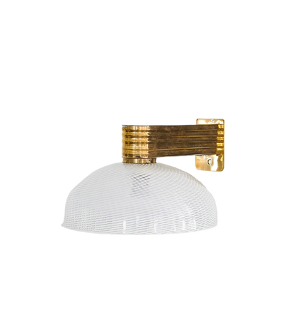 CLEAR & WHITE MURANO GLASS SCONCE w. BRASS BASE