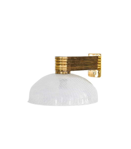 CLEAR & WHITE MURANO GLASS SCONCE w. BRASS BASE