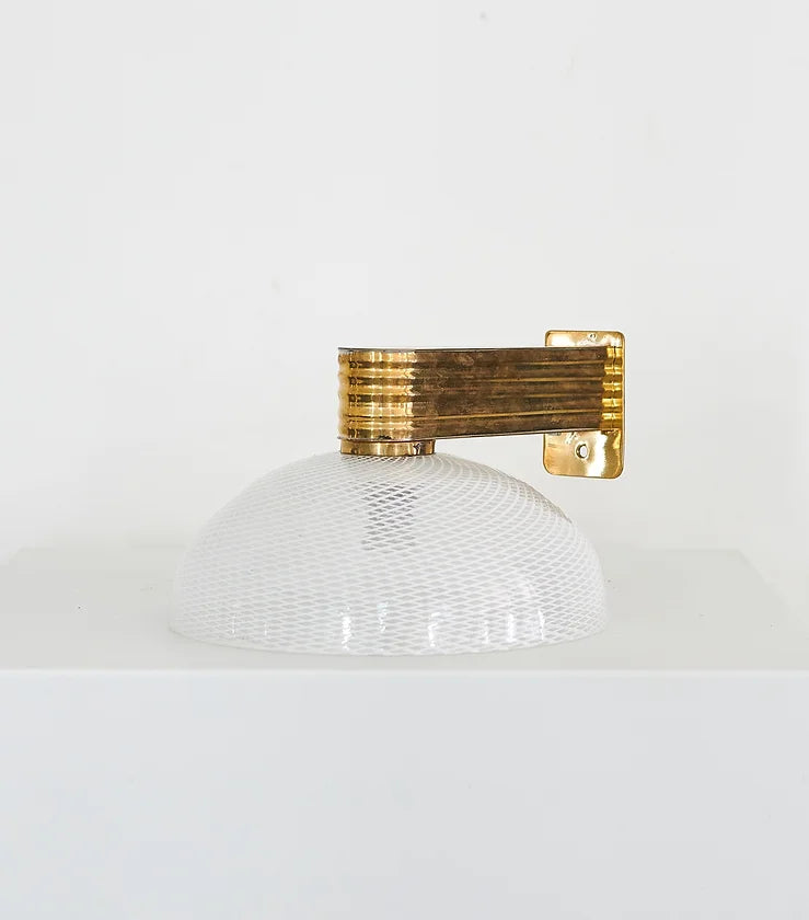 CLEAR & WHITE MURANO GLASS SCONCE w. BRASS BASE