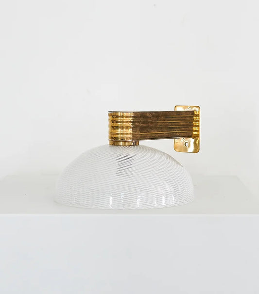 CLEAR & WHITE MURANO GLASS SCONCE w. BRASS BASE