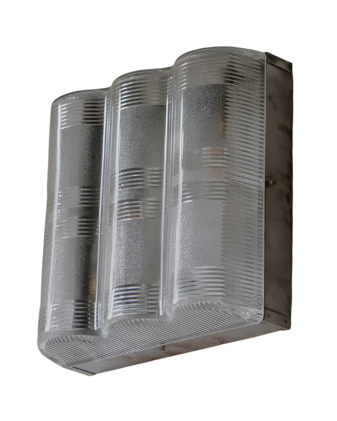 TRIO OF BRUSH ALUMINIUM LINED GLASS SCONCES