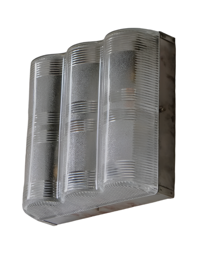 TRIO OF BRUSH ALUMINIUM LINED GLASS SCONCES