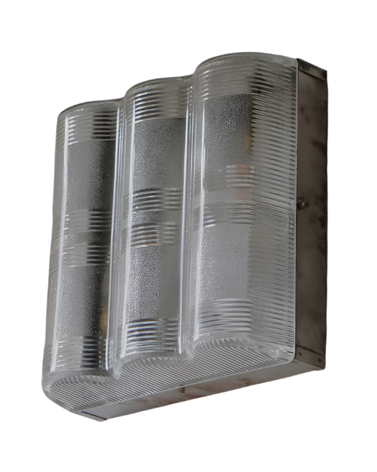 TRIO OF BRUSH ALUMINIUM LINED GLASS SCONCES