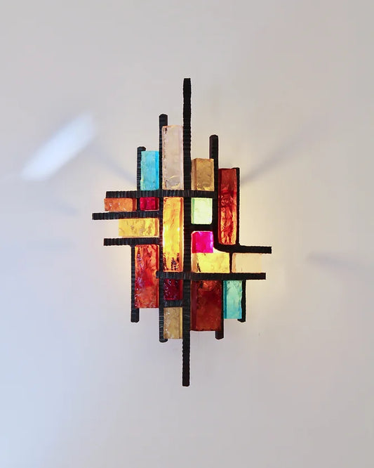 WROUGHT IRON HAMMERED GLASS WALL LIGHTS