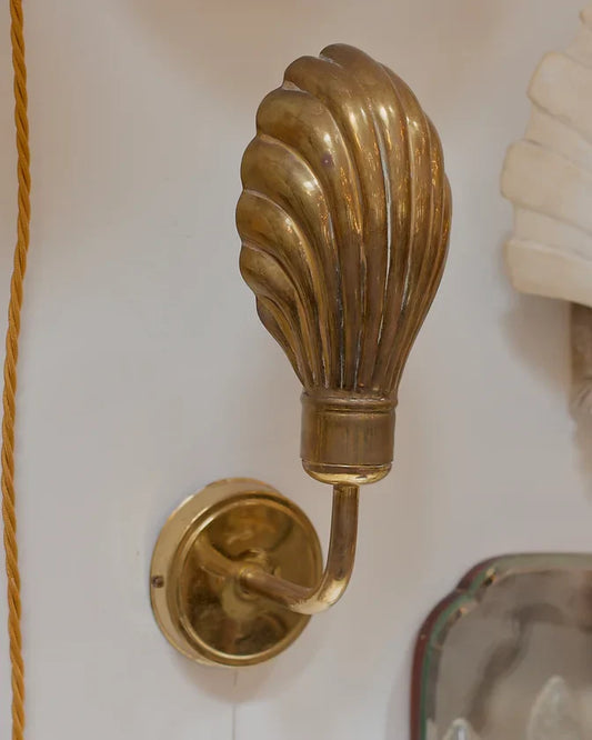 TRIO OF MID-CENTURY BRASS SHELL WALL SCONCES