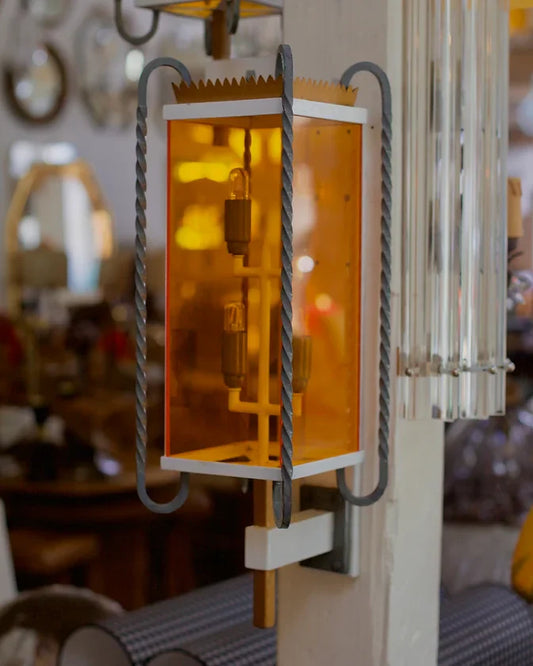 PLEXIGLASS AMBER IRON LANTERNS