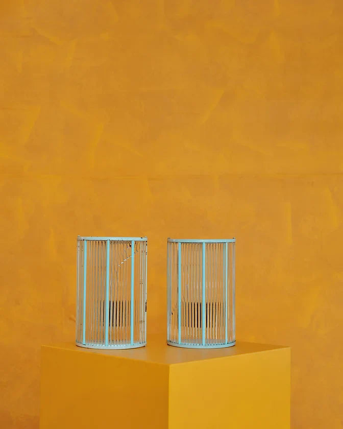 PAIR OF MURANO GLASS BLUE REEDED SCONCES