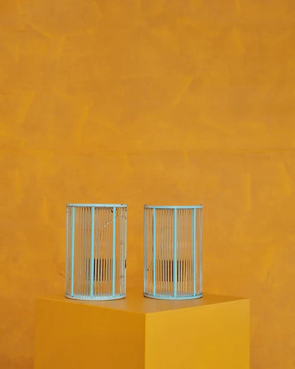 PAIR OF MURANO GLASS BLUE REEDED SCONCES