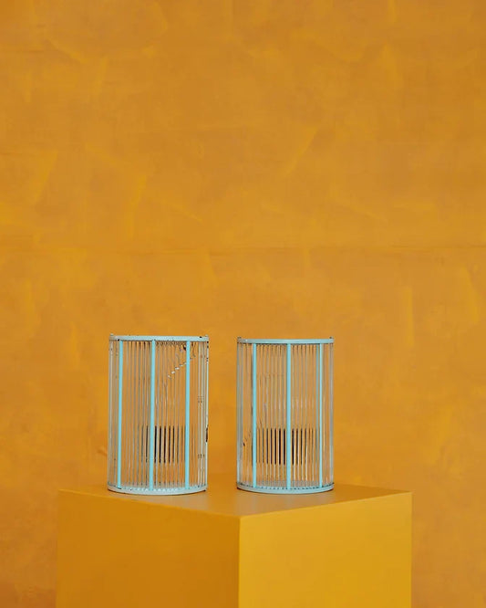 PAIR OF MURANO GLASS BLUE REEDED SCONCES