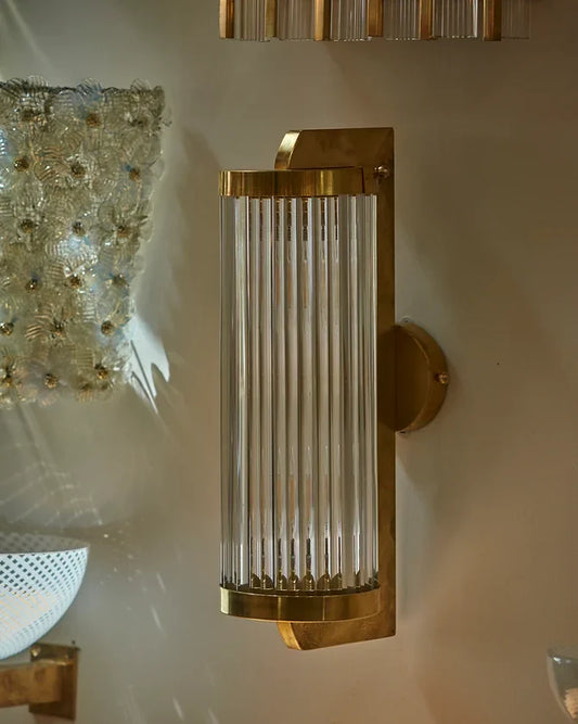GLASS STEM WALL LIGHT w. BRASS FRAME