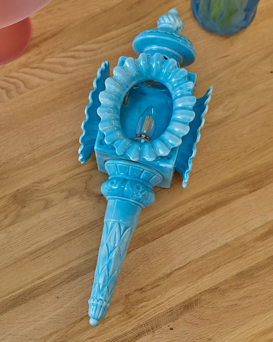 TURQUOISE CERAMIC TORCH SHELL WALL LIGHT