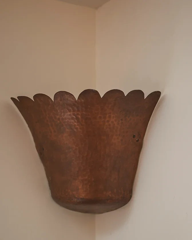 SCALLOPED COPPER CORNER SCONCES w. HAMMERED FINISH
