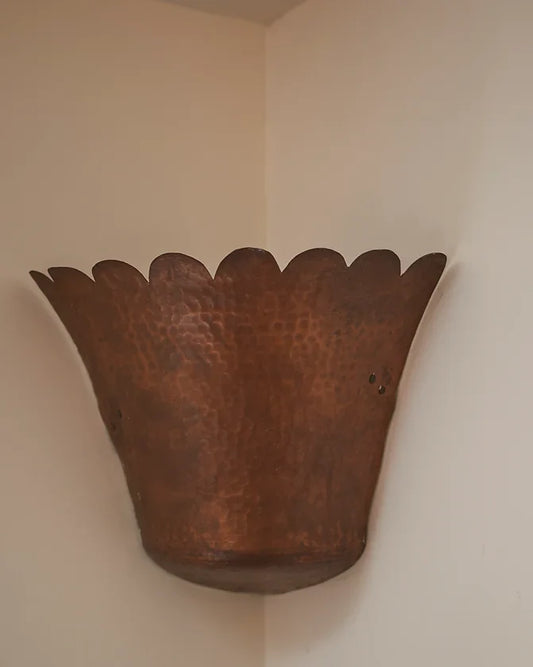 SCALLOPED COPPER CORNER SCONCES w. HAMMERED FINISH