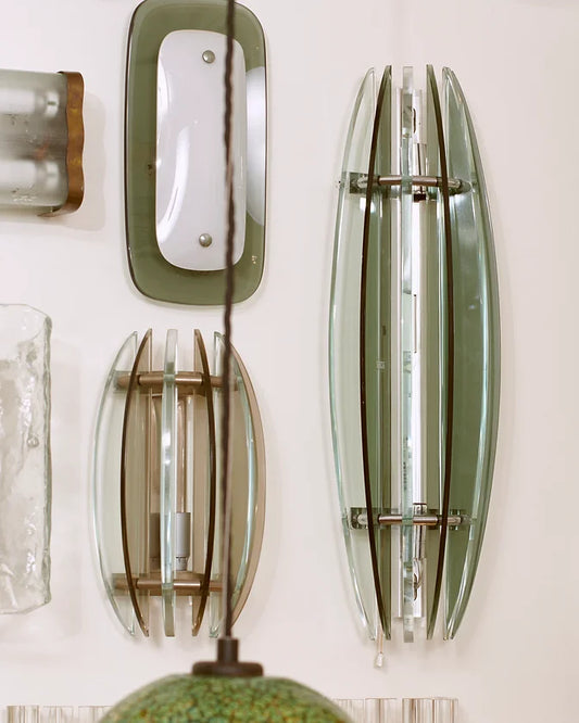 LARGE BI-COLOUR GLASS & CHROME WALL SCONCES