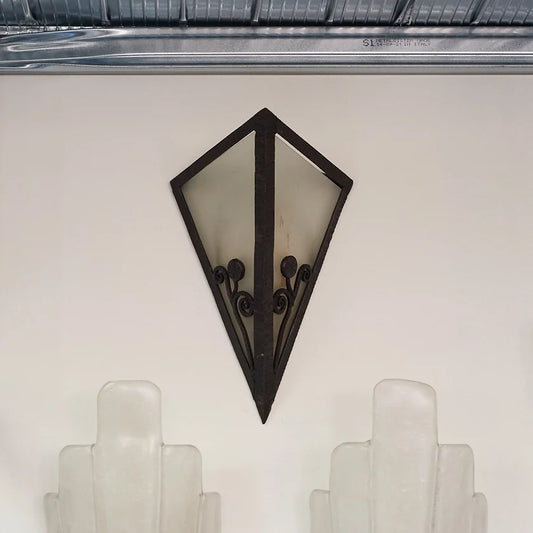 WROUGHT IRON w. FROSTED GLASS SCONCES