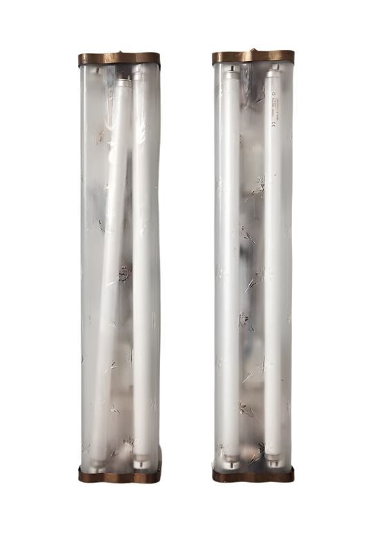 Fontana Arte Glass Wall Sconces with Brass Fixtures, Italy, 1970's