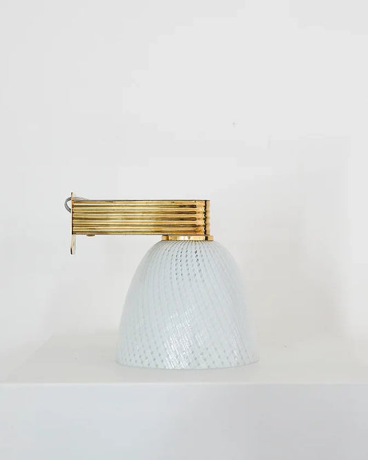 CLEAR & WHITE MURANO GLASS & BRASS SCONCE