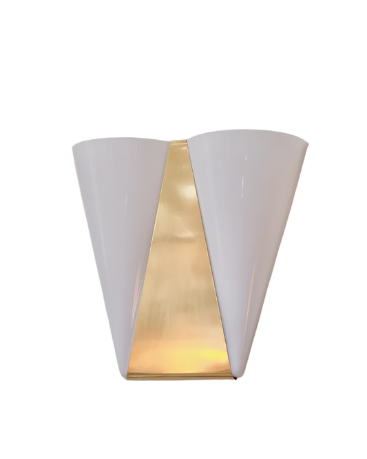 PAIR OF TRIANGULAR BRASS TWIN SCONCES