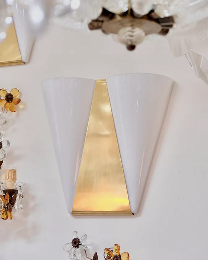 PAIR OF TRIANGULAR BRASS TWIN SCONCES