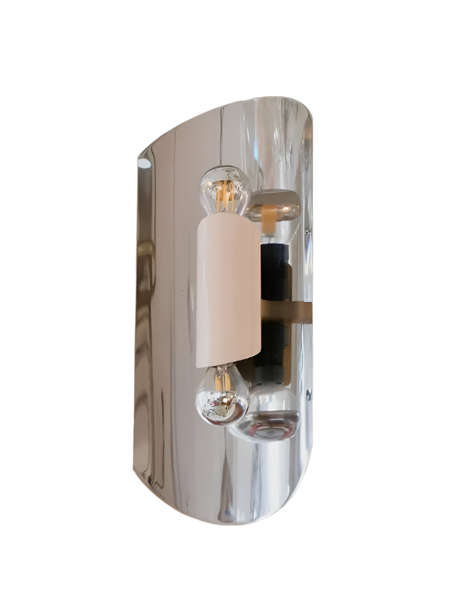 TRIO OF CURVED TWIN LIGHT CHROME SCONCES