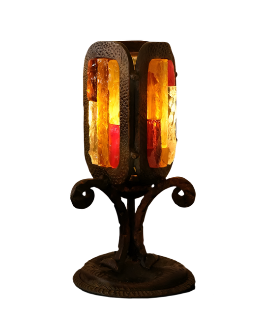 MULTI-COLOURED THREE PANEL BRUTALIST LAMP