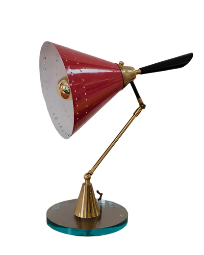 RED MODERNIST ADJUSTABLE TABLE LAMP w. GLASS BASE
