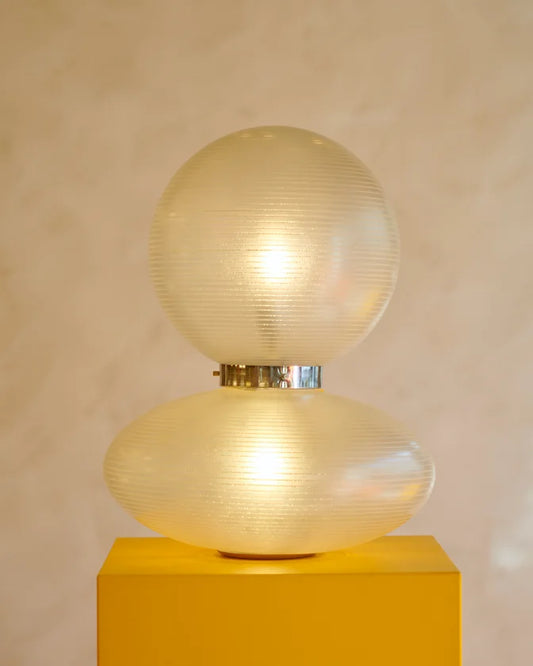BELT TABLE LAMP w. STRIPED GLASS