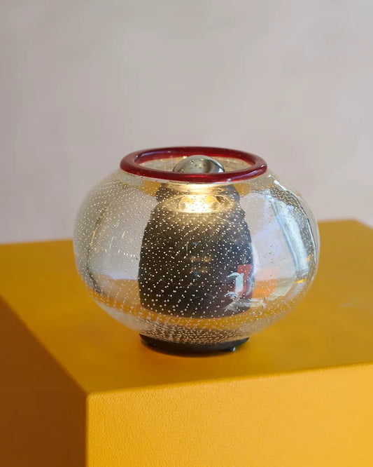 MURANO SEEDED GLASS TABLE LAMP w. RED DETAIL