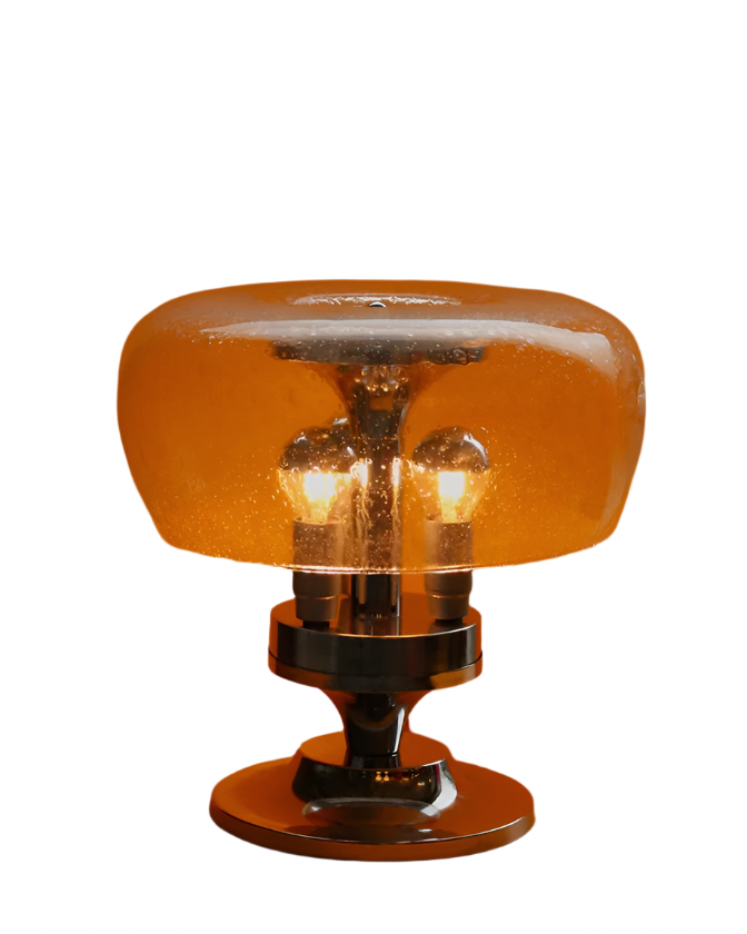 SEEDED GLASS TABLE LAMP w. CHROME BASE