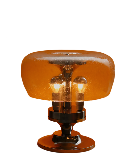SEEDED GLASS TABLE LAMP w. CHROME BASE