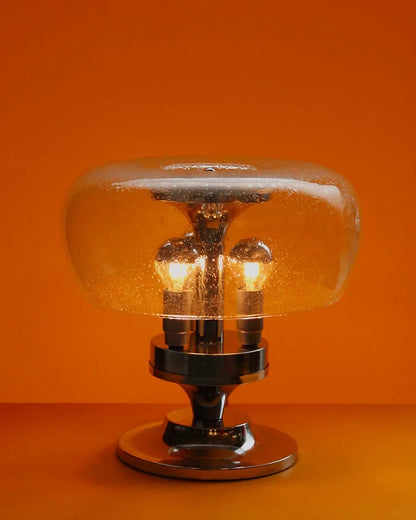 SEEDED GLASS TABLE LAMP w. CHROME BASE