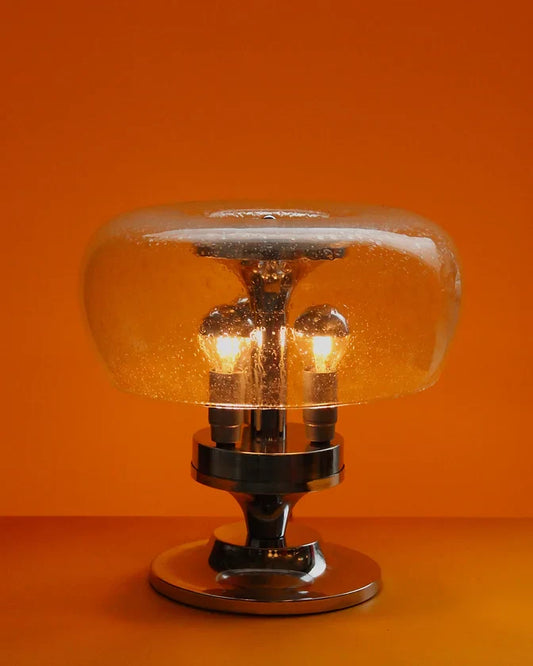 SEEDED GLASS TABLE LAMP w. CHROME BASE