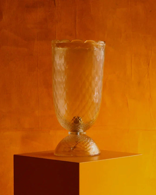 PAIR OF MURANO GLASS TABLE LAMPS w. CROSS HATCH DETAIL
