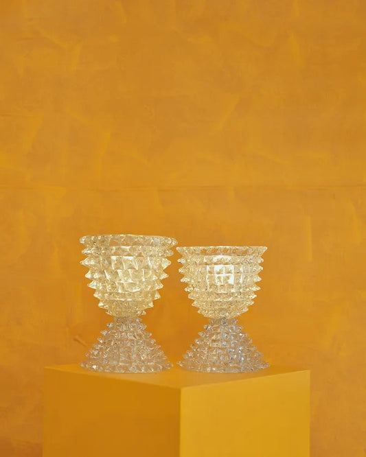 PAIR OF TAPERED MURANO GLASS ROSTRATO TABLE LAMPS