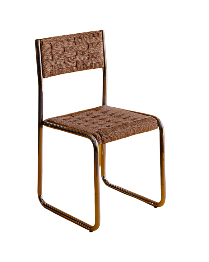 SET OF FOUR ROPE WEAVE CHROME CHAIRS