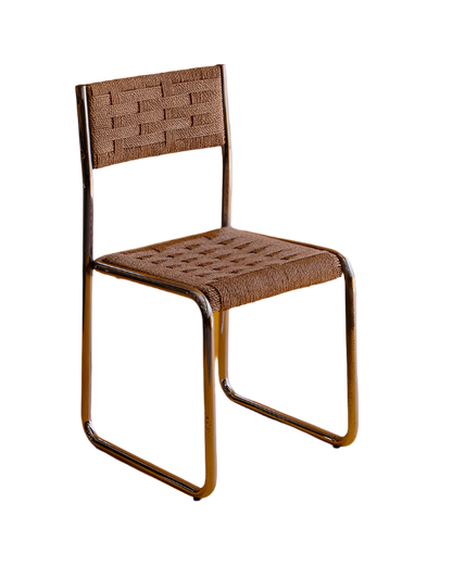 SET OF FOUR ROPE WEAVE CHROME CHAIRS