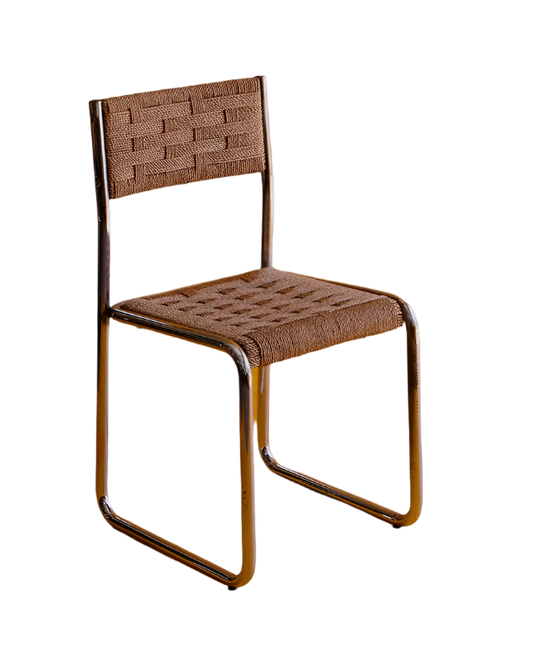 SET OF FOUR ROPE WEAVE CHROME CHAIRS