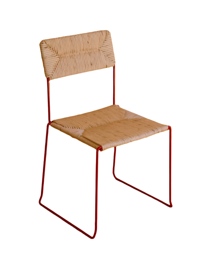 SET OF FOURTEEN STACKABLE RED DINING CHAIRS