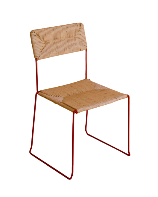 SET OF FOURTEEN STACKABLE RED DINING CHAIRS