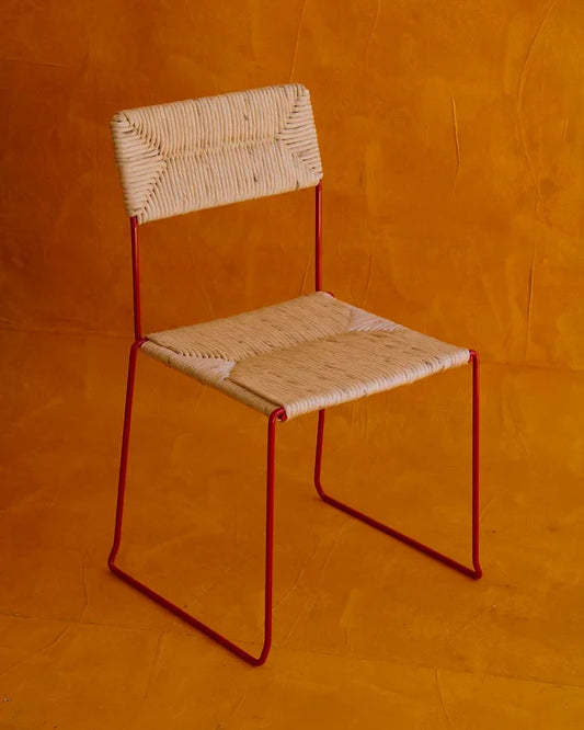 SET OF FOURTEEN STACKABLE RED DINING CHAIRS