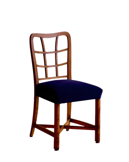 FRENCH WOODEN DINING CHAIRS w. UPHOLSTERED NAVY BLUE VELVET SEAT