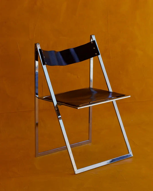 CHROME & LEATHER ELIOS FOLDING CHAIRS