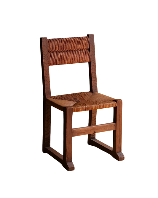 LIGHT BROWN WOOD & RATTAN CHAIRS